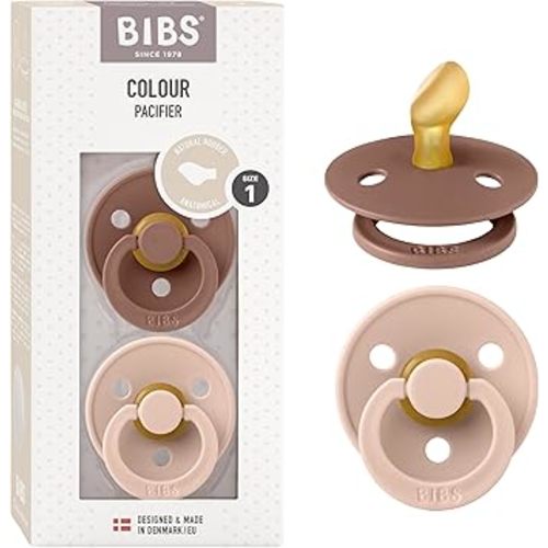 BIBS Pacifiers - Set of 2 | Colour Pacifier with Anatomical Nipple | BPA-Free Natural Rubber | Made in Denmark | Blush/Woodchuck | Size 0-6 Months