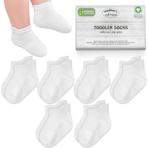 Mother's Choice Organic Cotton GOTS Certified Ankle Baby Socks 6 Pairs, 6M - 5Y For Infants & Toddler Socks Non Slip Baby Girl & Boy Socks (US, Age, 6 Months, 12 Months, White)
