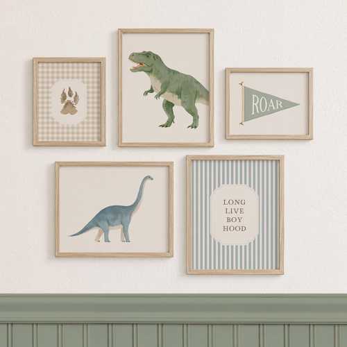 Dinosaur Nursery Wall Art, Vintage Dinosaur Boys Room Decor, Trex Brontosaurus Prints