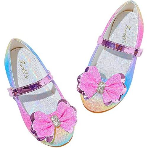 Furdeour Girls Dress Shoes Mary Jane Flower Wedding Party Bridesmaids Shoes Glitter Princess Ballet Flats for Kid Toddler