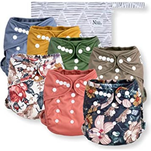 Nora's Nursery Cloth Diaper Cover, Reusable Cover with Snap Closure, Shell for Prefold, Flat, or Fitted Inserts, Includes Wet Bag - Harlow