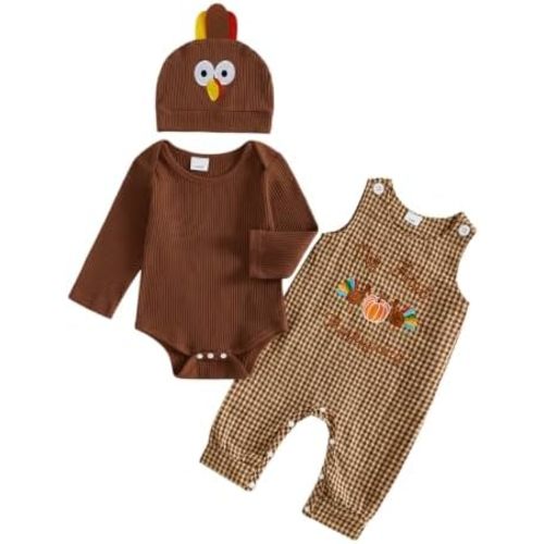 My First Thanksgiving Baby Boy Outfit Romper Overalls Pants Hat Set