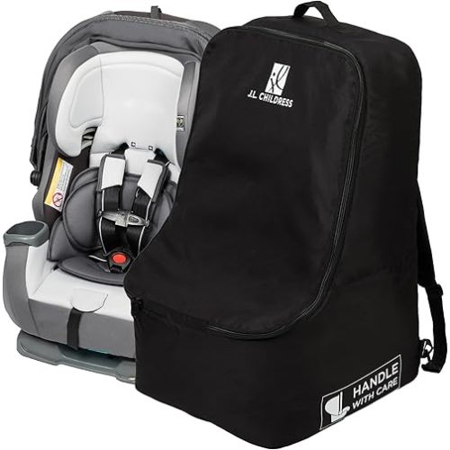 J.L. Childress Padded Backpack Car Seat Bag - Travel Bag for Airplane, Fits Most Baby & Infant Car Seats, Boosters, & Carriers, Accessories for Gate or Baggage Check, AirTag Compatible - Deluxe, Black