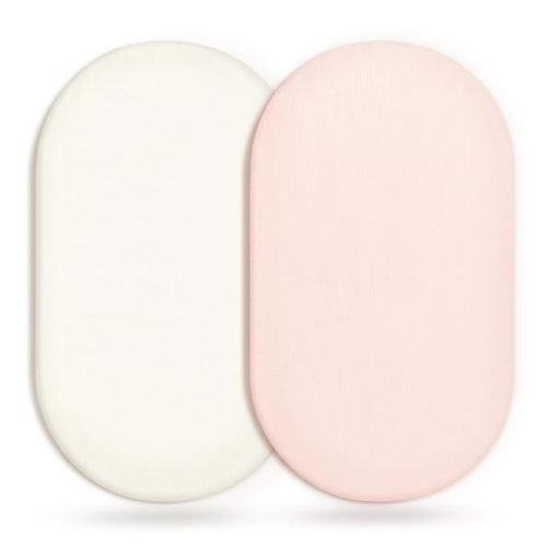 GRSSDER Stretchy Ultra Soft Fitted Bassinet Sheet 2 Pack, Universal Fit for Bassinets Baby Cradle Moses Basket Oval Rectangle Mattress Safe and Snug, Jersey Bassinet Sheets for Girls, Cream/Pink