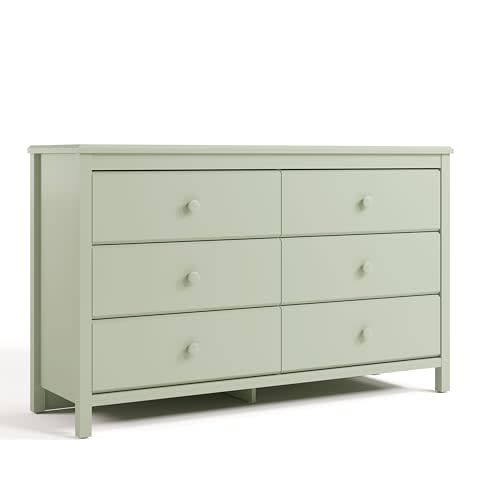 Storkcraft Alpine 6-Drawer Dresser (Sage) – GREENGUARD Gold Certified, Green Dresser for Bedroom, Kids & Nursery Storage Drawers, Safety Interlocking Drawers, Pre-Installed Tracks, Kids Bedroom