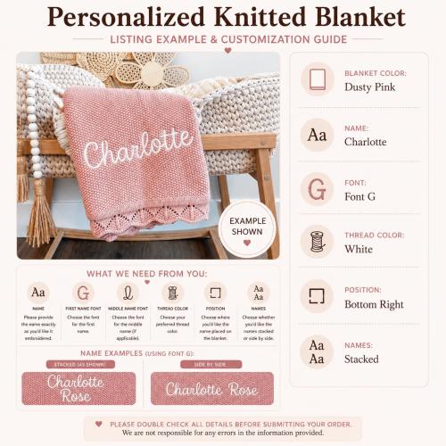Baby Girl Blanket, Knit Newborn Blanket, Cottom Baby Blanket, Embroidered Newborn Blanket, Personalized Baby Girl, Blanket for Baby Girl