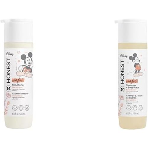 The Honest Company Conditioner Gentle Enough for Baby, Disney’s Mickey Mouse Comfort Sweet Cream, 10 fl oz & 2-in-1 Cleansing Shampoo Body Wash, Disney’s Mickey Mouse Comfort Sweet Cream 10 fl oz