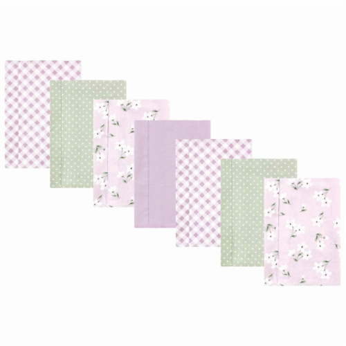 Hudson Baby Infant Girl Cotton Flannel Burp Cloths, Purple Dainty Floral 7 Pack, One Size