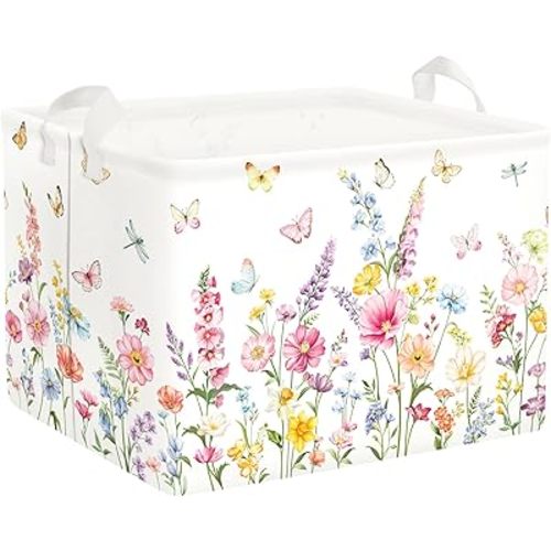 Clastyle Wildflower Baby Laundry Hamper Collapsible Clothes Kids Storage Basket Waterproof Women Girls Toy Box for Nursery Room,Butterflies,40 * 30 * 30 cm