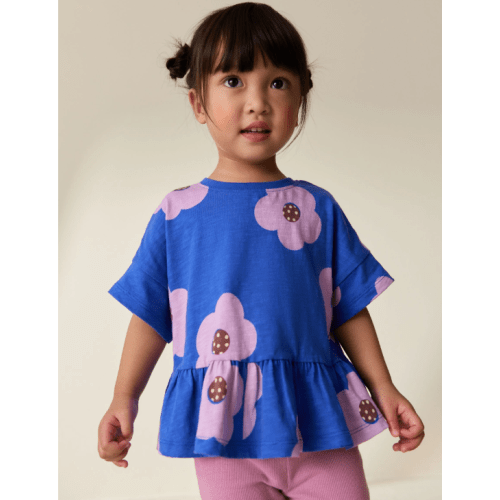 Blue Lilac Flower Short Sleeve Peplum T-Shirt (3mths-7yrs)