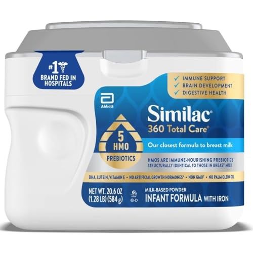 Similac 360 Total Care Baby Formula Powder, Exclusive 5 Prebiotic Blend | Infant Formula Designed to Support Baby’s Immune System, Brain Development & Digestive Health, in One 20.6 oz Tub