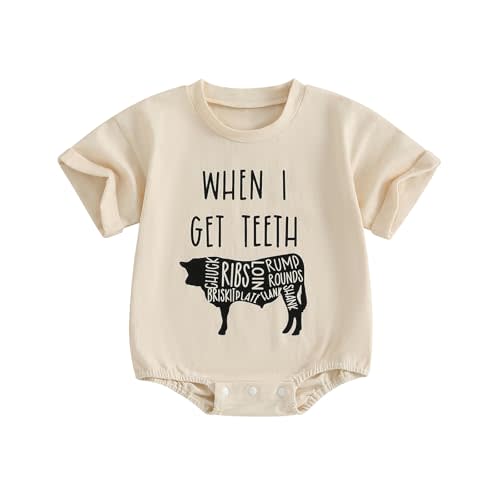 WZTYYDS Newborn Baby Boy Girl Bubble Romper Short Sleeve Oversized Letters Graphic Bodysuit One Piece Neutral Summer Clothes