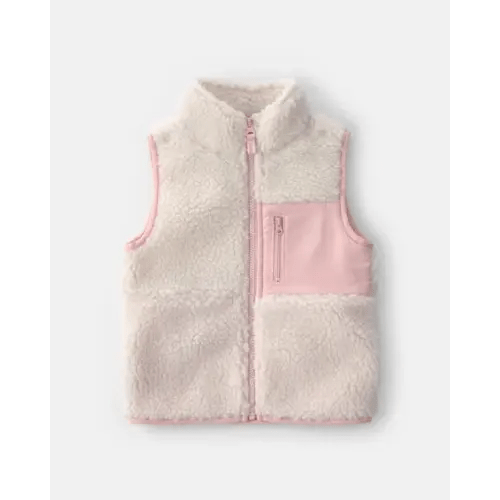 Toddler Girl Teddy Fleece Vest - Cream/Pink | Carter's