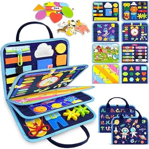 Gojmzo Busy Board Montessori Toys for Toddler Boy Birthday Gifts, Busy Book Sensory Toys for Toddlers, Learning Educational Toddler Travel Activities