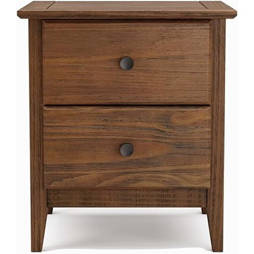Greenport 2-Drawer Bedroom Nightstand, Solid Wood with Brushed Walnut Finish