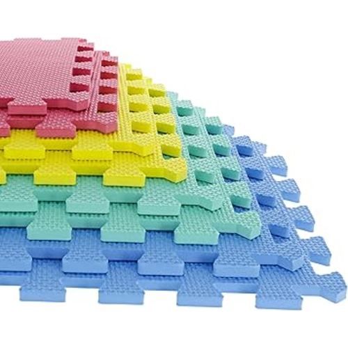 Interlocking Floor Mats - 32-Piece Nontoxic Exercise Mat or Play Mat for Toddlers, Babies or Kids - Foam Padding for Home Gym by Stalwart (Multicolor)