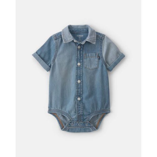 Baby Boy Denim Button-Down Bodysuit - Medium Wash - OshKosh B'gosh | Carter's