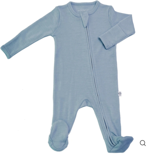 Footie Pajamas, Merino Wool, Blue