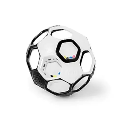 Bright Starts Oball Grippin' Goals Rattle Soccer Ball - Black & White, Easy-Grasp Toy for Newborn and Up