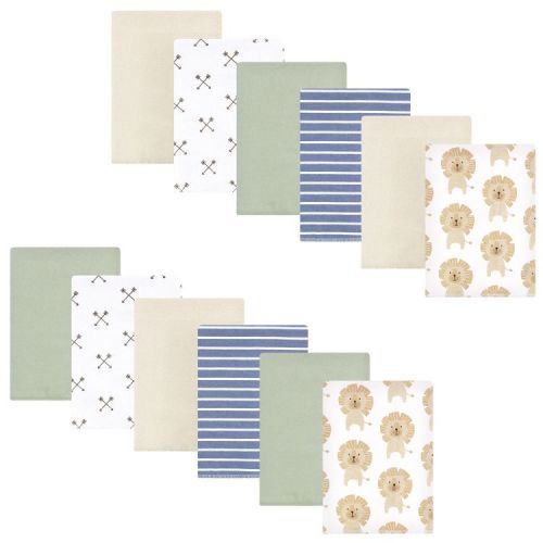 Hudson Baby Infant Boys Cotton Flannel Burp Cloths 12pk, Modern Lion, One Size
