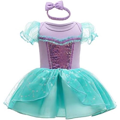 HIHCBF Baby Girls Christmas Princess Costume Mermaid Sofia Belle Halloween Birthday Party Romper Tutu Dress w/Headband