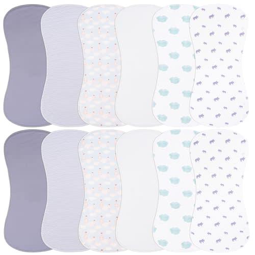 Baby Burp Cloths & Baby Bibs 2-in-1 Design Large Size 3 Layers Thicken Cotton Super Absorbent and Soft Baby Spit Up Burping Rags Baby Burp Cloth Set for Boys and Girls Solid 12 Pack