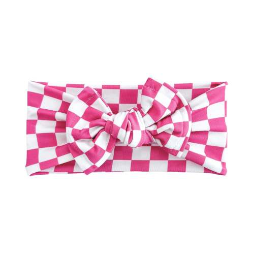 Pink Checkers Jersey Baby Headband