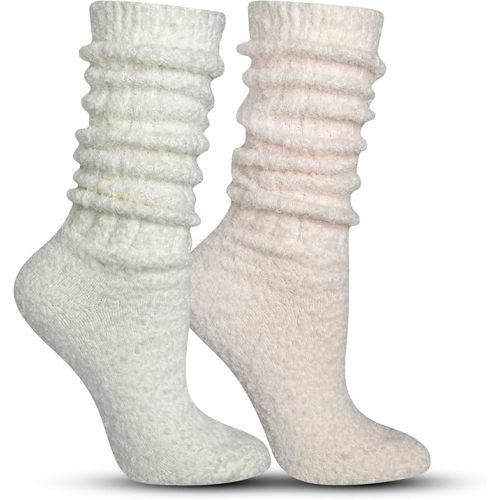 2-Pairs Super Soft Slouchy Socks for Women - Cozy, Fluffy and Fuzzy Socks - Warm Boot and Slipper Socks for Winter