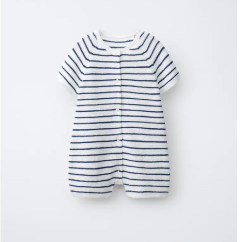 STRIPED PEARL KNIT SHORT JUMPSUIT - Ecru / Blue | ZARA United States