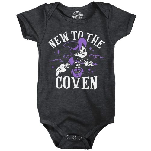 New To The Coven Baby Bodysuit Funny Sarcastic Witch Graphic Novelty Halloween Jumper For Infants - Crazy Dog Baby Bodysuit For Halloween Season