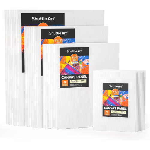 Shuttle Art Painting Canvas Panel, 36 Multi Pack, 5x7, 8x10, 9x12, 11x14 inch, Primed, 100% Cotton Blank Canvas Boards