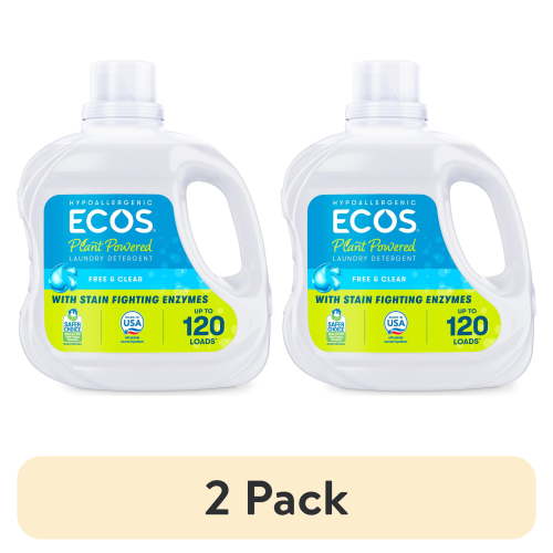 (2 pack) ECOS Hypoallergenic Liquid Laundry Detergent, Free & Clear for Sensitive Skin, 120 Loads, 110oz