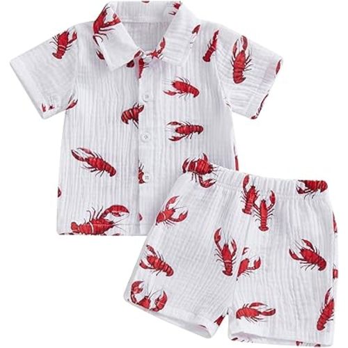 Kupretty Toddler Baby Boy Clothes Tropical Vacation Summer Outfits Button Up Short Sleeves Hawaiian Beach Shirts & Shorts