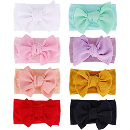 inSowni 8 Pack Big Bow Super Stretchy Nylon Headbands Turban Headwraps Hair Accessories for Baby Girls Toddlers Infants Kids