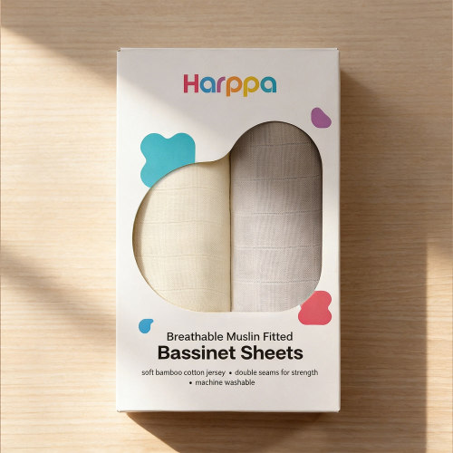 HARPPA Muslin Bassinet Sheets 2 Pack | Fitted Baby Sheets for Cuddly B