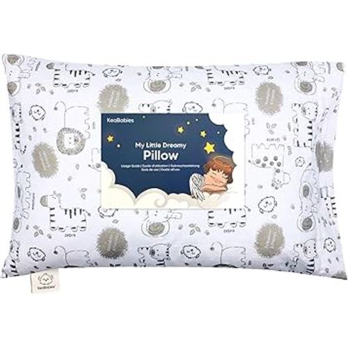 Toddler Pillow with Pillowcase - 13x18 My Little Dreamy Kids Travel Bed Pillows for Sleeping, Organic Cotton Small Pillowcase, Soft & Breathable, Machine Washable, Toddlers 2-5 Years Old (KeaSafari)