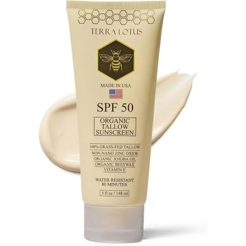 Organic Tallow Mineral Sunscreen - 50 SPF - For Face and Body - With 100% Grass-Fed Tallow and Non-Nano Zinc Oxide Reef Safe - (5 Oz)