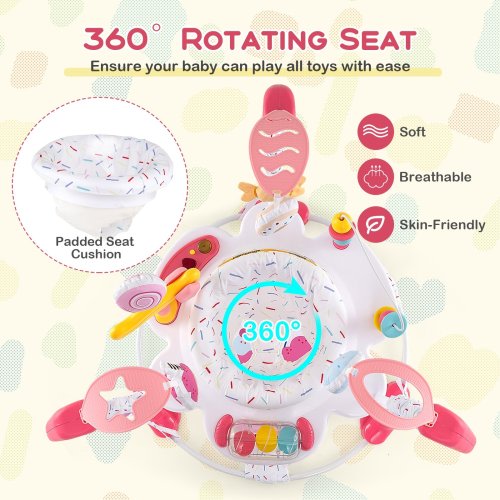 Baby Activity Center Jumper with 360 Rotating Seat Adjustable Height Interactive Toys and Music Tray - 34.5" x 34.5" x 37"