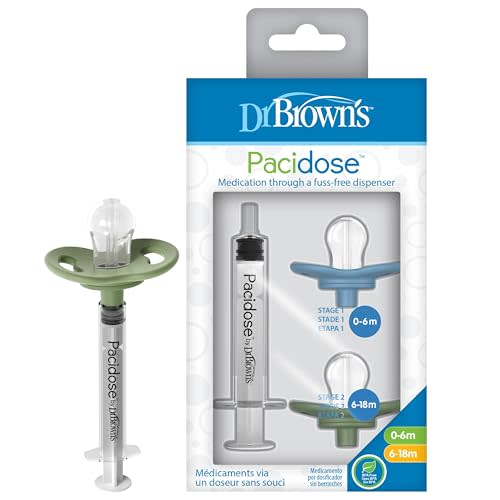Dr. Brown's Pacidose Pacifier and Liquid Baby Medicine Dispenser with Oral Syringe and Two Sizes of Pacifier Bulbs - 0-6m and 6-18m