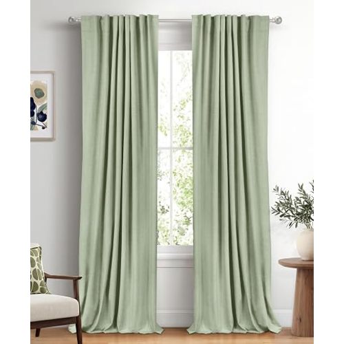 Sage Green Total Blackout Curtains for Bedroom 84 Inches Long
