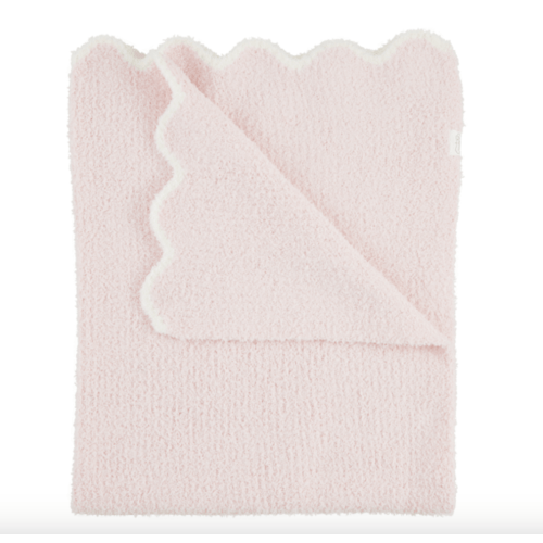 Pink Scallop Chenille Blanket - Cozy Knit Design | Mud Pie