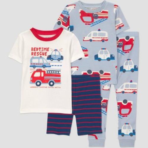 Carter's Just One You® Toddler Boys' 4pc Short Sleeve Cotton Snug Fit Firetruck Pajama Set - Red 4T