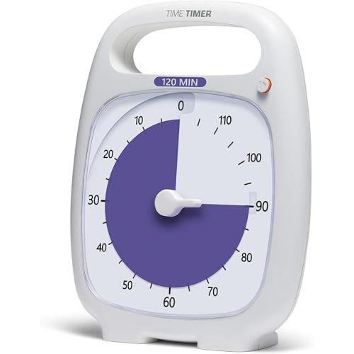TIME TIMER PLUS 120 Minute Desk Visual Timer Countdown Timer with Portable Handle for Classroom, Office, Homeschooling, Study Tool, with Silent Operation (White)
