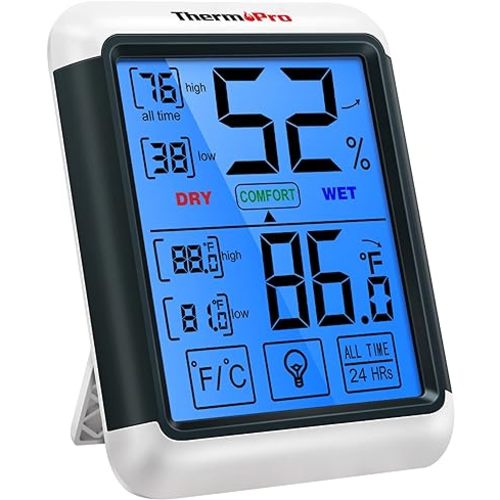 ThermoPro TP55 Digital Indoor Hygrometer Thermometer, 4-Inch Temperature / Humidity Monitor with Touchscreen and Backlit, Indoor Room Thermometer / Humidity Meter for House Home Greenhouse