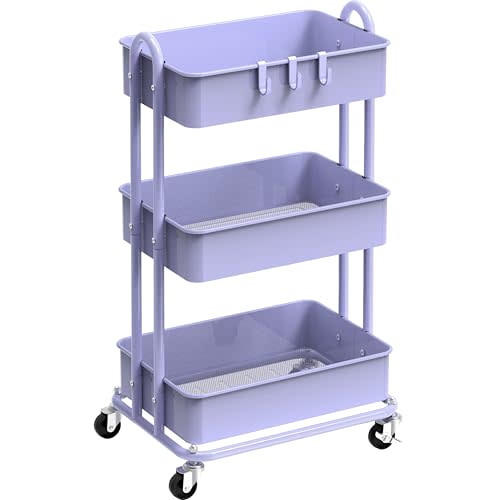Simple Houseware 3-Tier Heavy Duty Metal Utility Rolling Cart, Purple
