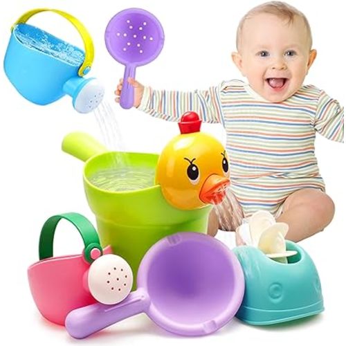 Bath Toys for Toddlers 1-3, NO Hole 6pcs Toddler Bath Toys for 1 2 3 Duck Watering Can Outdoor Garden Beach Water Pool Toys for Baby Toddler Toys Age 1-4 Water Table Toy for Kids 2-4 Bathtub Gift