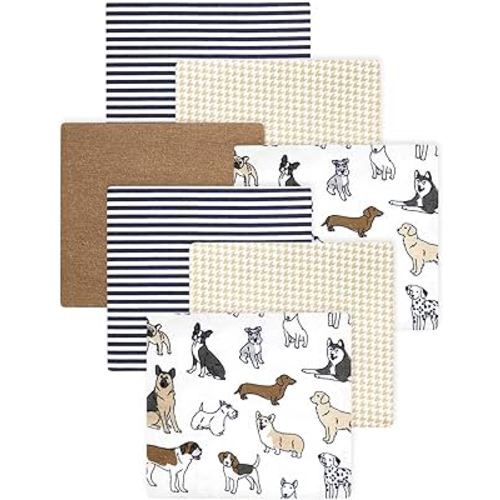 Little Treasure Hudson Baby Cotton Poly Flannel Receiving Blankets Multipack, Brown Handsome Dogs, 30x30 inches
