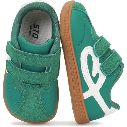 STQ Wide Toe Box Toddler Girls Sneaker Non Slip Barefoot Walking Shoes with Hook and Loop