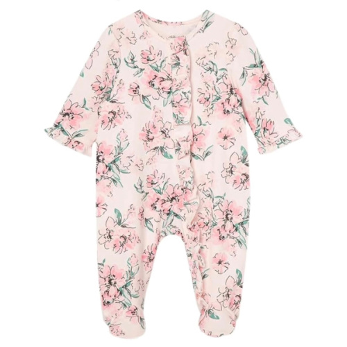 Little Me Clothes for Baby Girls 100% Cotton 2Pc Zipper Closure Footie and Headband Set, Baby Essentials