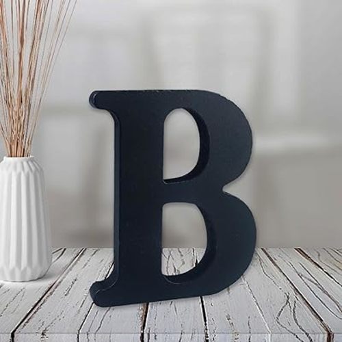 AOCEAN 4 inch Black Wood Letters Unfinished Wood Letters for Halloween Decorative Standing Letters Slices Sign Board Decoration for Craft Home Party Projects (B)